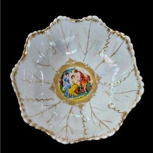 Antique vintage 1794 thun M&Z Czech three maidens 24ct gold porcelain bowl.